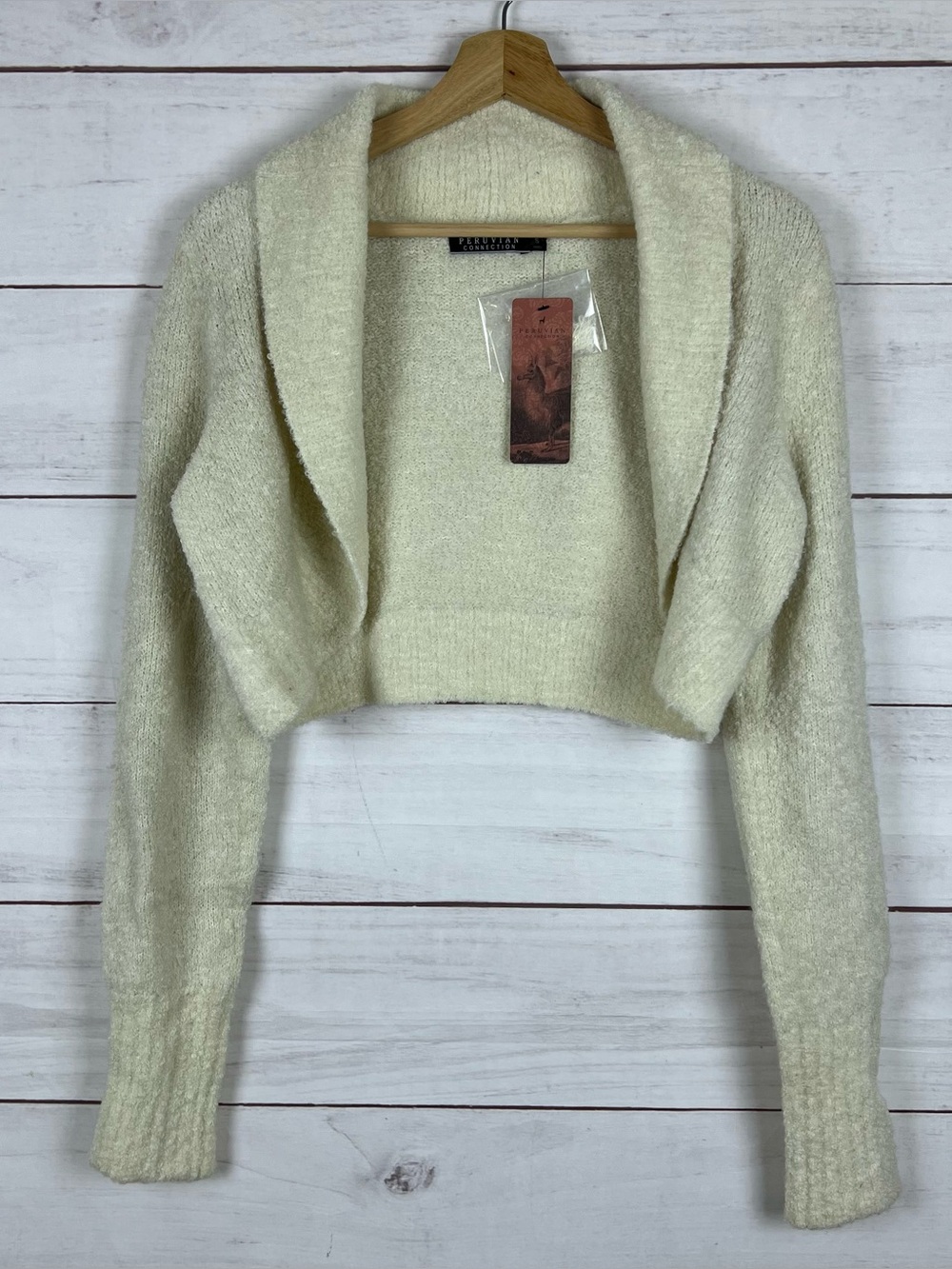 Peruvian Connection Cream Baby Alpaca Cropped Bolero Style Cardigan NWT Small